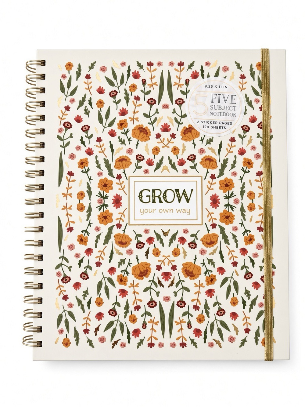 NWT Grow Your Own Why 5 Subject Spiral Notebook + Stickers 9.25x11 Journal NEW